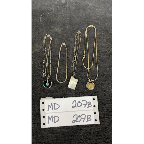 3 Sterling Chains w/Pendants and Sterling Bracelet