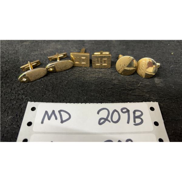 3 Sets of Cuff Links, the Square Set Is Marked 12k Gold Filled