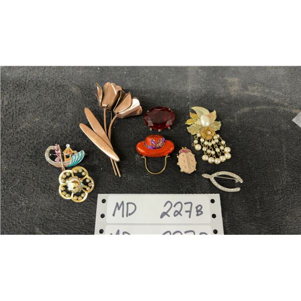 Collection of Vintage Costume Jewelry Brooches and Pins