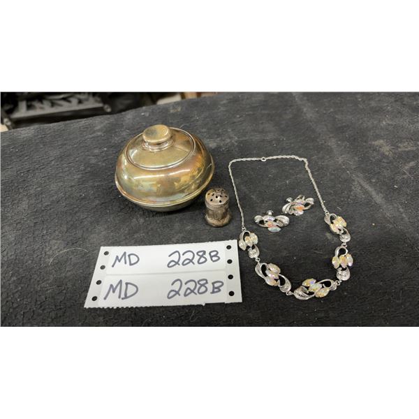 Jay Flex Sterling Necklace w/ Earrings and Sterling Silver Bowl w/Lid and Salt Shaker