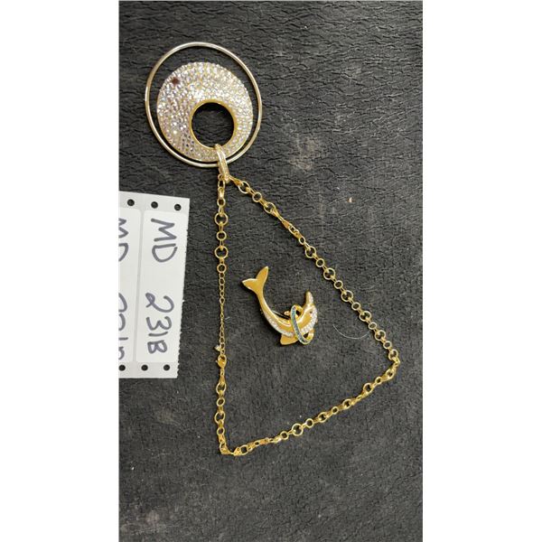 Gold-Tone Dolphin Pendant Necklace with Crystal-Embellished Circular Disc Accent