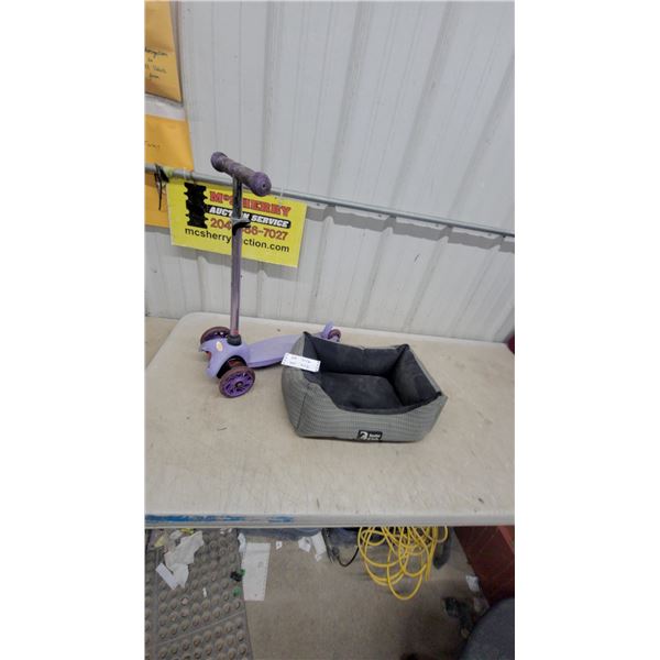 Purple Children's Three-Wheel Kick Scooter and Baxter & Bella Small Pet Bed