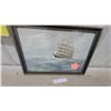 Image 1 : Framed Maritime Print of Sailing Ship by Johannes Holst, 1925 14 x 21"