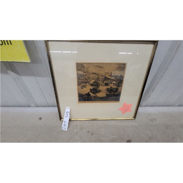 Framed Etching "Rainy Day, Fells Creek" Signed by Paul goranson14.6 x 16"