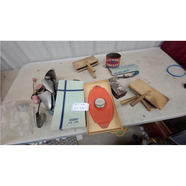 Viceroy Ice Cap, Wool Carders, Bluenose DeLuxe Hooker, Blue Ribbon Coffee Tin, Shoe Trees and More