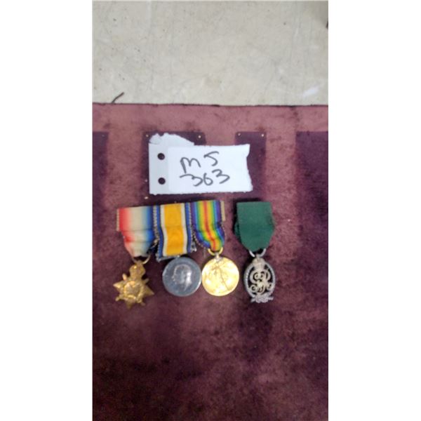Miniature World War I British Medal Group with 1914-15 Star, War Medal, Victory Medal, 4x