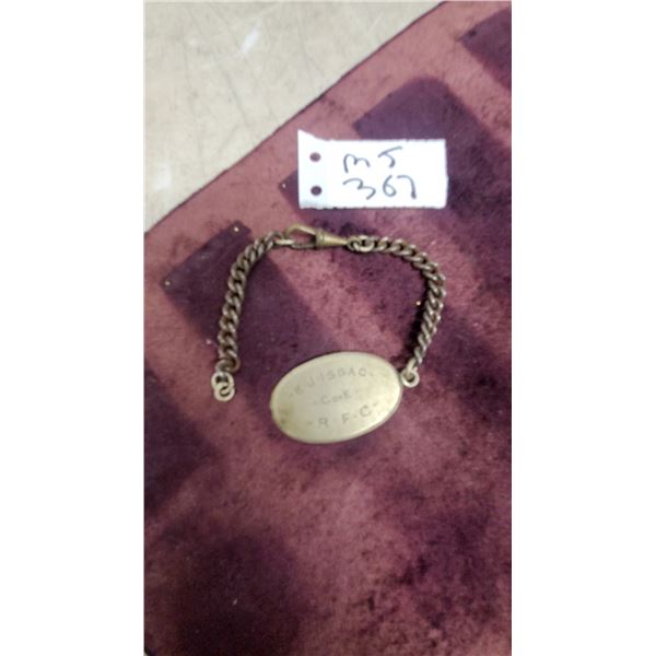 Royal Flying Corps Identification Bracelet for K.J. Issac, Church of England