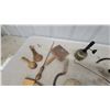 Image 4 : Vintage Fiber Arts Tools Including Wool Carders, Weaving Shuttles, Sickle, Berry Picker, and More