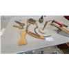 Image 5 : Vintage Fiber Arts Tools Including Wool Carders, Weaving Shuttles, Sickle, Berry Picker, and More