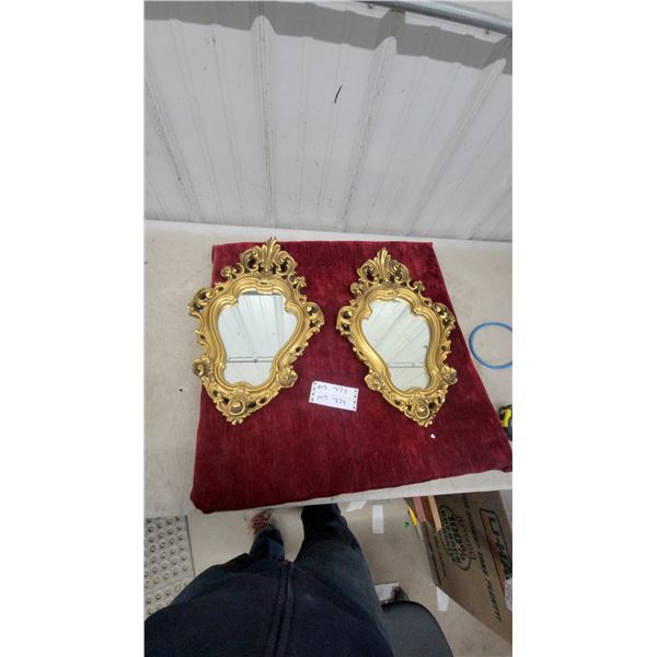 Pair of Rococo Style Gold-Finished Ornate Wall Mirrors13 X 19"