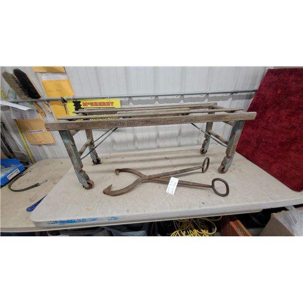 Beatty Bros. Limited Fergus Canada Wooden Tub Stand and Ice Tongs