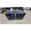 Image 1 : Vintage Blue Steamer Trunk with Brass Hardware 21 x 40 x 22" Locked and No Key