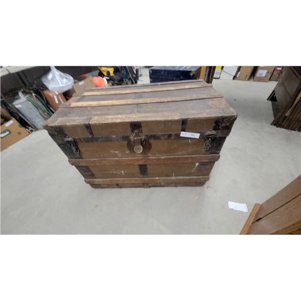 Antique Wooden Steamer Trunk with Metal Hardware and Leather Handles 23 x 24 x 21"