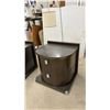 Image 10 : 2 Modern Wood Side Tables with Curved Fronts, Two Drawers, and Attached Arc Lamps 24 x 22 x 24