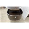 Image 3 : 2 Modern Wood Side Tables with Curved Fronts, Two Drawers, and Attached Arc Lamps 24 x 22 x 24
