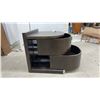 Image 6 : 2 Modern Wood Side Tables with Curved Fronts, Two Drawers, and Attached Arc Lamps 24 x 22 x 24