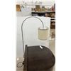 Image 8 : 2 Modern Wood Side Tables with Curved Fronts, Two Drawers, and Attached Arc Lamps 24 x 22 x 24