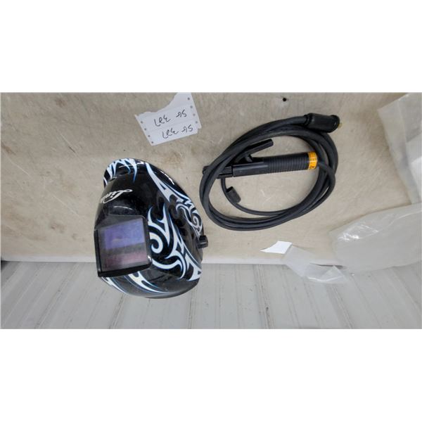 Linde Auto-Darkening Welding Helmet with Design and Ground Welding Cable New