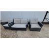 Image 1 : Dark Gray Wicker Patio Furniture Set with Beige Cushions, Sofa, Chairs, and Table 3 Pce