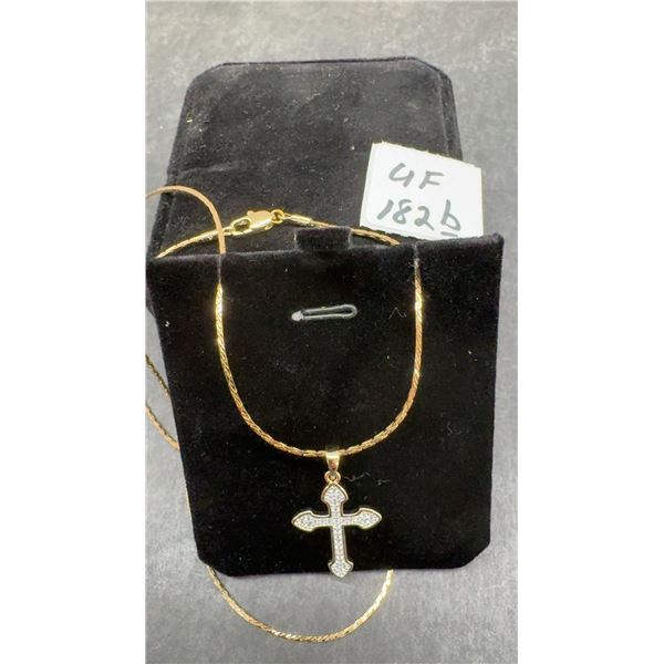 New 18K Gold Plated 30mm Simulated Diamond Cross Necklace with 19" Chain