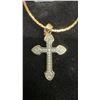 Image 5 : New 18K Gold Plated 30mm Simulated Diamond Cross Necklace with 19" Chain