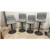 Image 1 : Set of Four Gray Faux Leather Adjustable Swivel, Lift Bar Stools with Black Metal Pedestal Bases