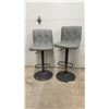 Image 9 : Set of Four Gray Faux Leather Adjustable Swivel, Lift Bar Stools with Black Metal Pedestal Bases