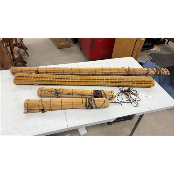 4 Bamboo Roll-Up Window Blinds: 48", 60", & 2 @ 24" Wide, Length Unknown