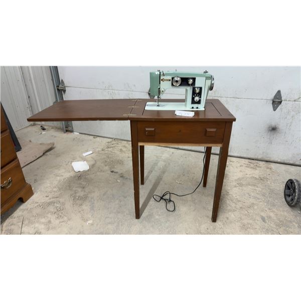 Zenith Vintage Sewing Machine in Wooden Cabinet with Fold-Out Extension