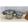 Image 7 : Stainless Steel Steamer Pots, Wilton Holiday Cookie Pan, and Wooden Roll-Top Bread Box