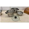 Image 8 : Stainless Steel Steamer Pots, Wilton Holiday Cookie Pan, and Wooden Roll-Top Bread Box