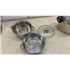 Image 9 : Stainless Steel Steamer Pots, Wilton Holiday Cookie Pan, and Wooden Roll-Top Bread Box