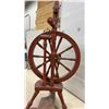 Image 7 : Antique Red-Painted Wooden Spinning Wheel with Treadle