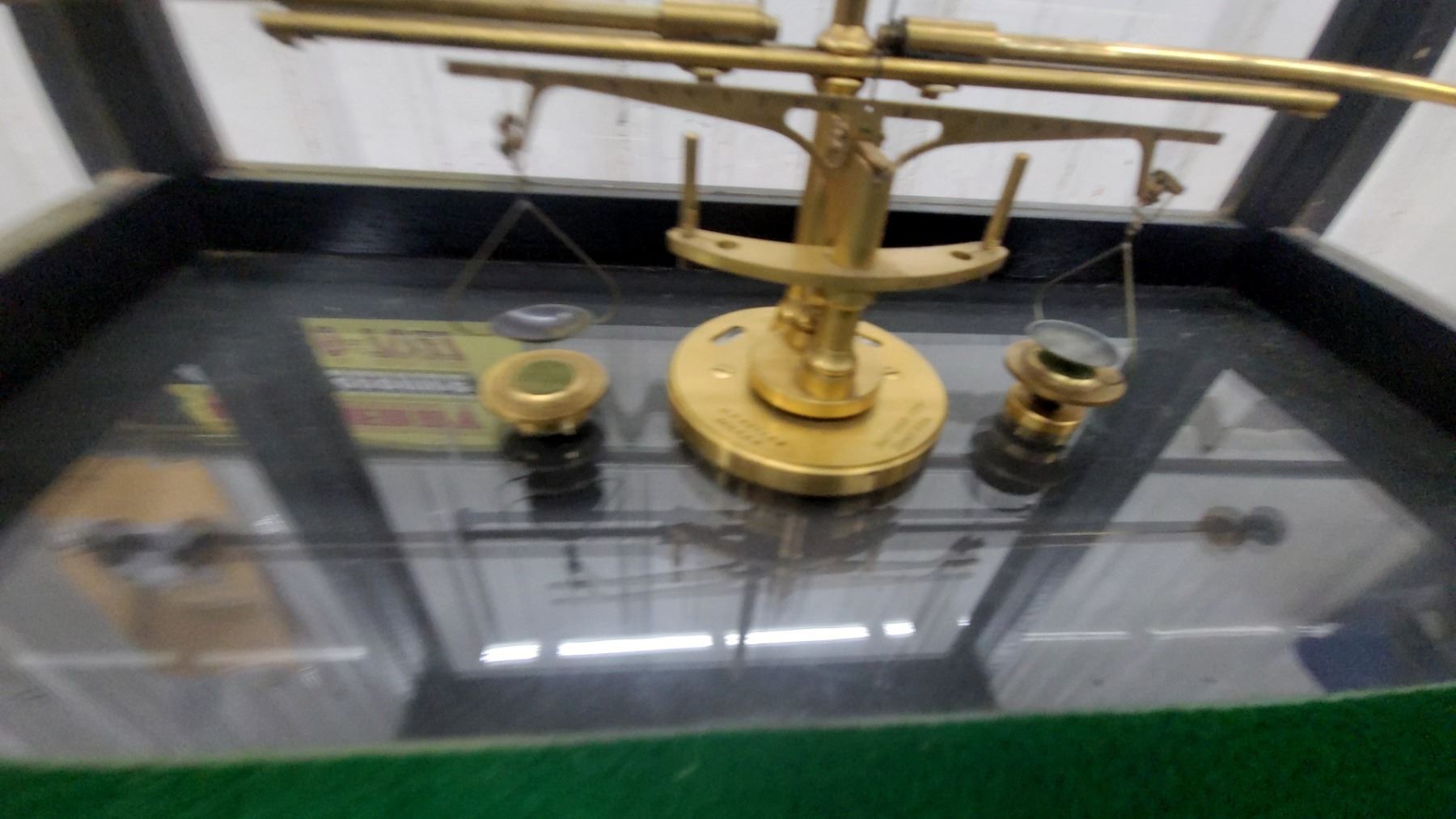 Antique Brass Analytical Balance Scale in Glass and Wood Display Case ...