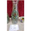 Image 3 : Vintage Glass Milk Bottles Filled with Marbles and Small Bowl of Solid Color Marbles