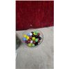 Image 4 : Vintage Glass Milk Bottles Filled with Marbles and Small Bowl of Solid Color Marbles