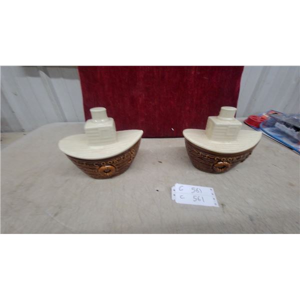 Two S.S. Cookies Ceramic Cookie Jars with Lids