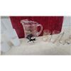 Image 4 : Vintage Frosted and Clear Drinking Glasses with Decorative Prints and Glass Pitcher