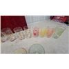Image 5 : Vintage Frosted and Clear Drinking Glasses with Decorative Prints and Glass Pitcher
