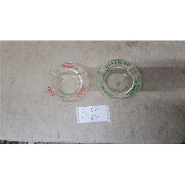 Coca-Cola and Seven-Up Vintage Glass Ashtrays