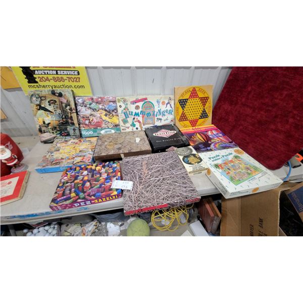 Assorted Jigsaw Puzzles and Board Games Including Chinese Checkers and More