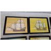 Image 2 : Set of Six Framed Sailing Ship Prints on Yellow Background 8 x 10"