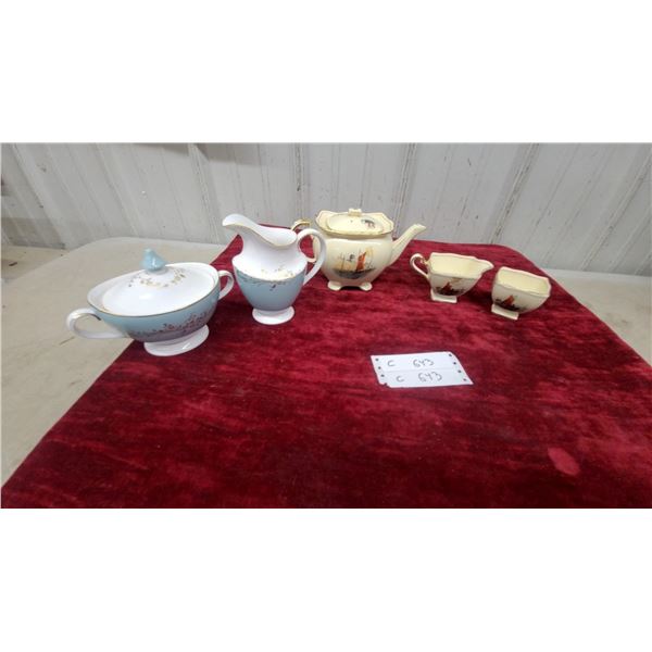 Royal Doulton Blue and Gold Floral Porcelain Sugar Bowl and teaCreamer Set Rolal Winton
