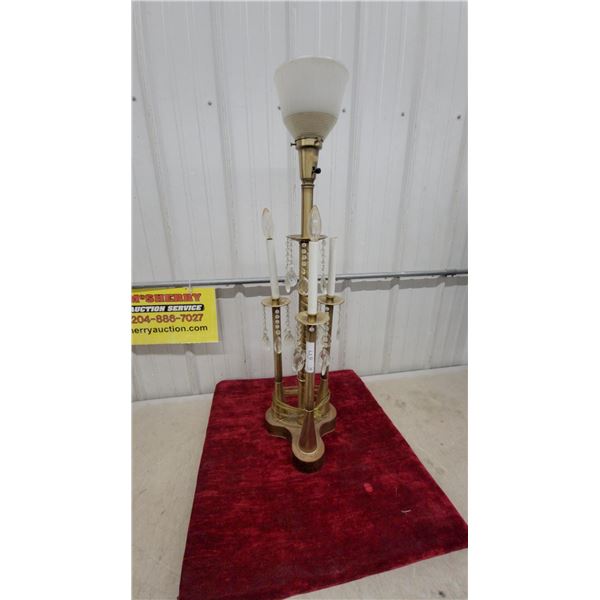 Vintage Brass Candelabra Table Lamp with Crystal Prisms and Milk Glass Shade Beleive Stiffel