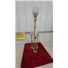 Image 1 : Vintage Brass Candelabra Table Lamp with Crystal Prisms and Milk Glass Shade Beleive Stiffel