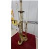 Image 4 : Vintage Brass Candelabra Table Lamp with Crystal Prisms and Milk Glass Shade Beleive Stiffel