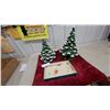 Image 1 : Vintage Lighted Ceramic Christmas Tree with Snow Accents and Plastic Peg Lights x2