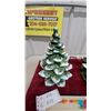 Image 2 : Vintage Lighted Ceramic Christmas Tree with Snow Accents and Plastic Peg Lights x2