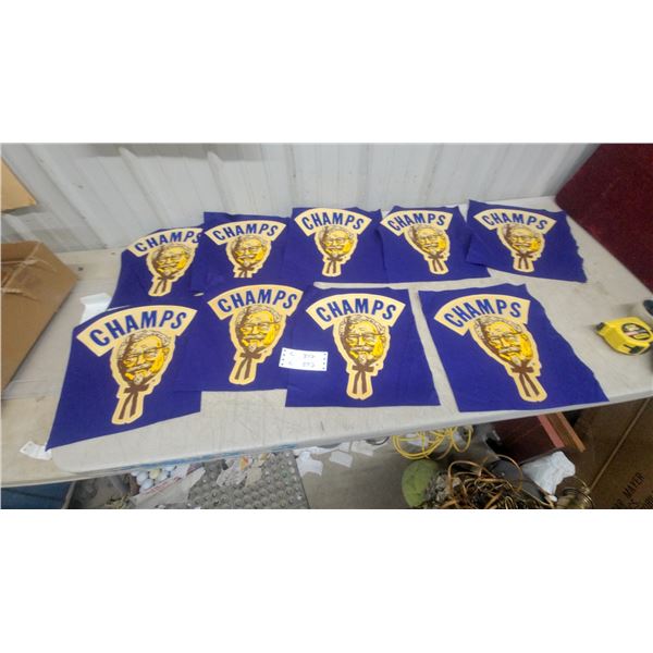 Lot of Nine Purple "Champs" Eblems on Felt with Colonel Sanders Graphic 9 x 13"