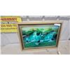 Image 1 : Framed White Cranes at Waterfall in Gold-Toned Decorative Frame Lights and Relaxing Sounds 18 x 25"